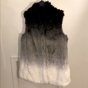 Faux fur Vest color block, black, grey, cream
